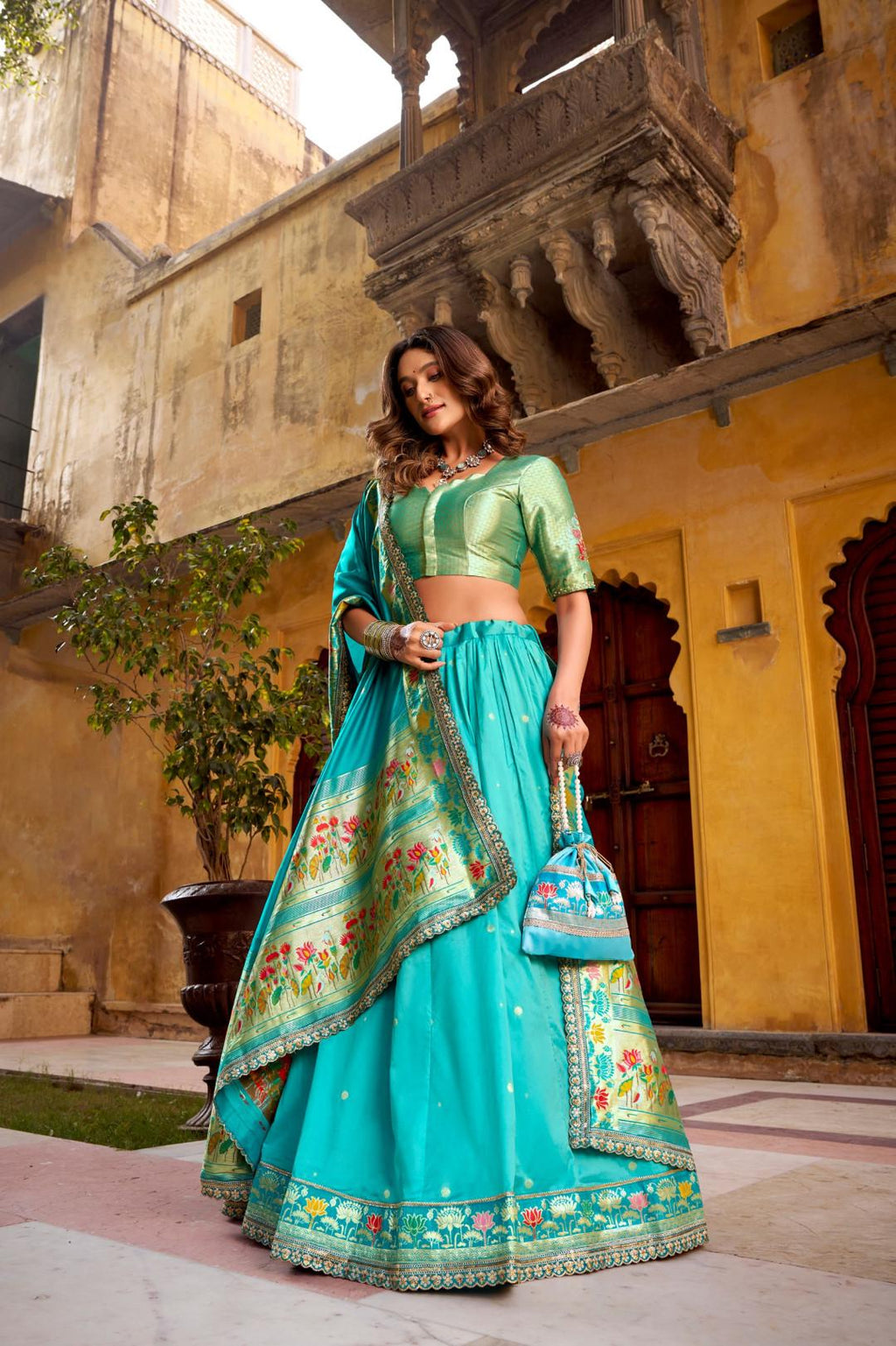 Paithani Silk Lehenga Choli Set with Stitched Blouse & Dupatta | Indian Wedding Outfit | Traditional Festive Ethnic Dress