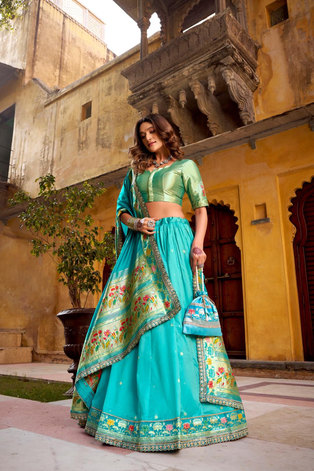 Paithani Silk Lehenga Choli Set with Stitched Blouse & Dupatta | Indian Wedding Outfit | Traditional Festive Ethnic Dress