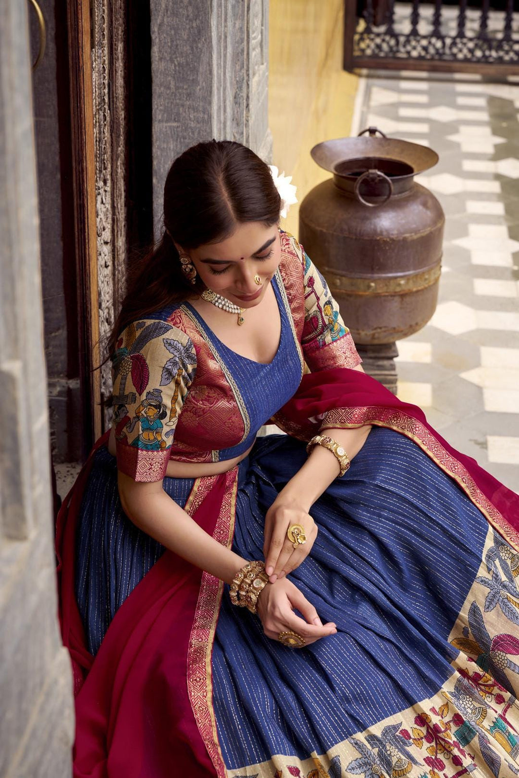 Kalamkari Lehenga Choli Set | Indian Wedding Outfit, Mehendi Sangeet Dress