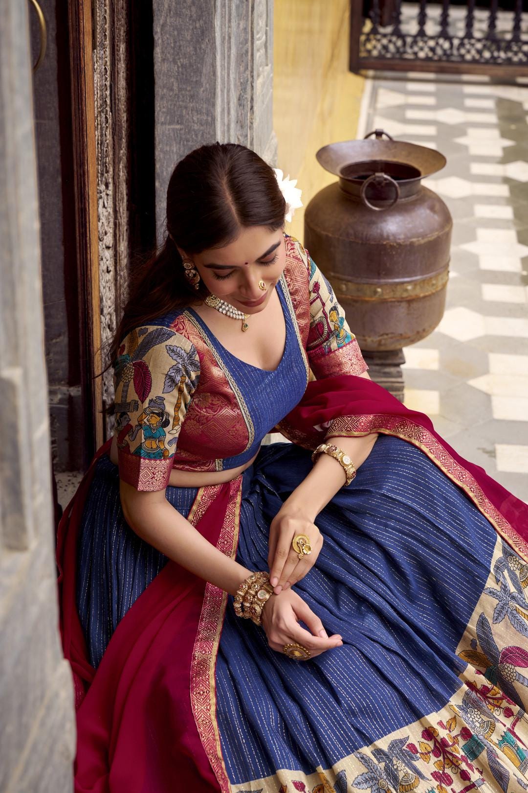 Kalamkari Lehenga Choli Set | Indian Wedding Outfit, Mehendi Sangeet Dress
