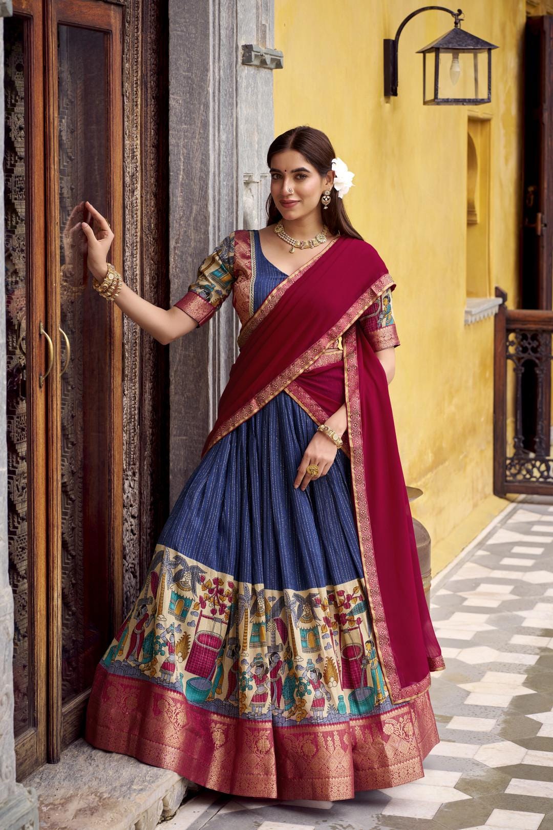 Kalamkari Lehenga Choli Set | Indian Wedding Outfit, Mehendi Sangeet Dress