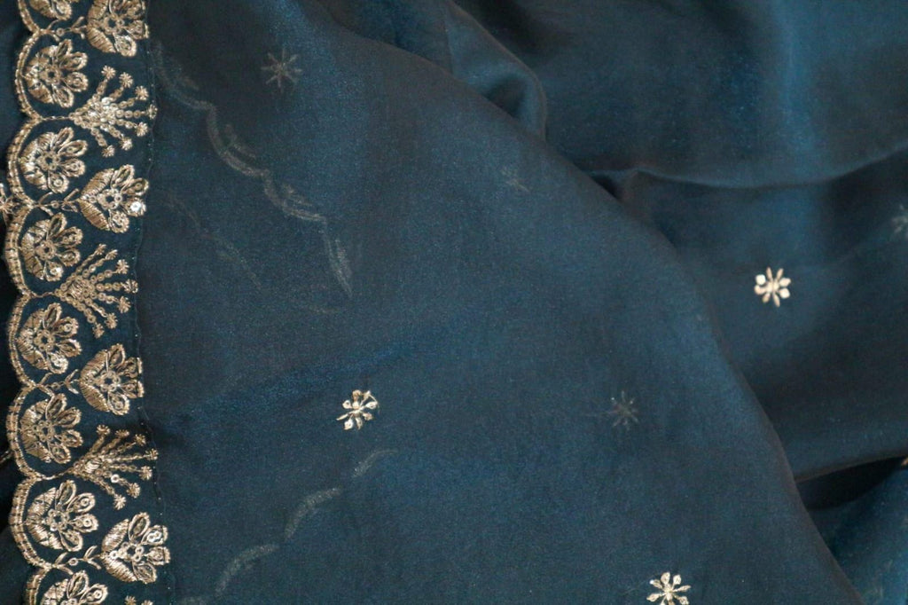 Turquoise colour shimmer Organza Dupatta