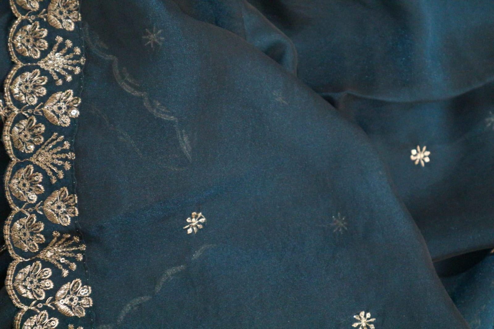 Turquoise colour shimmer Organza Dupatta