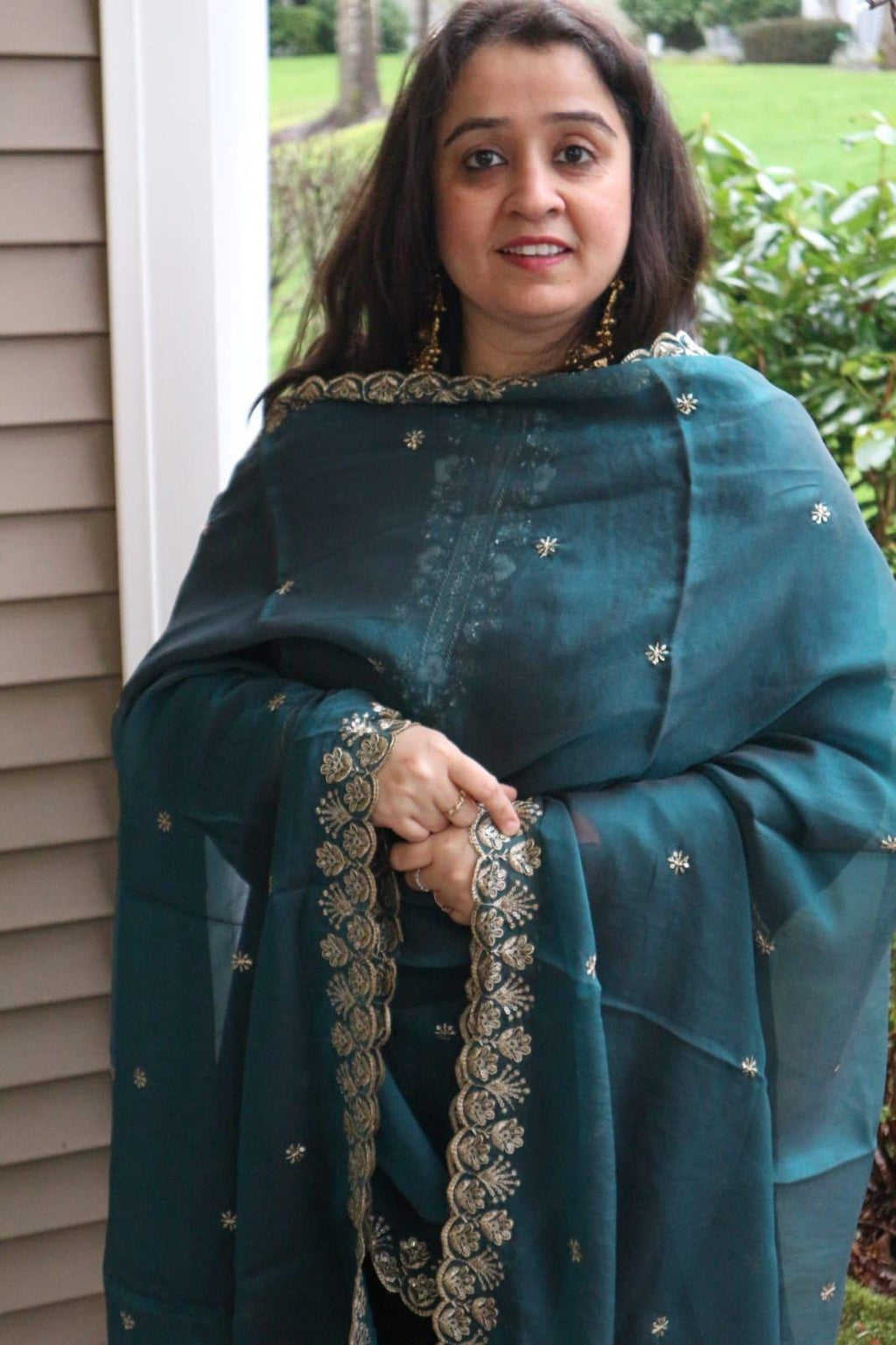 Turquoise colour shimmer Organza Dupatta