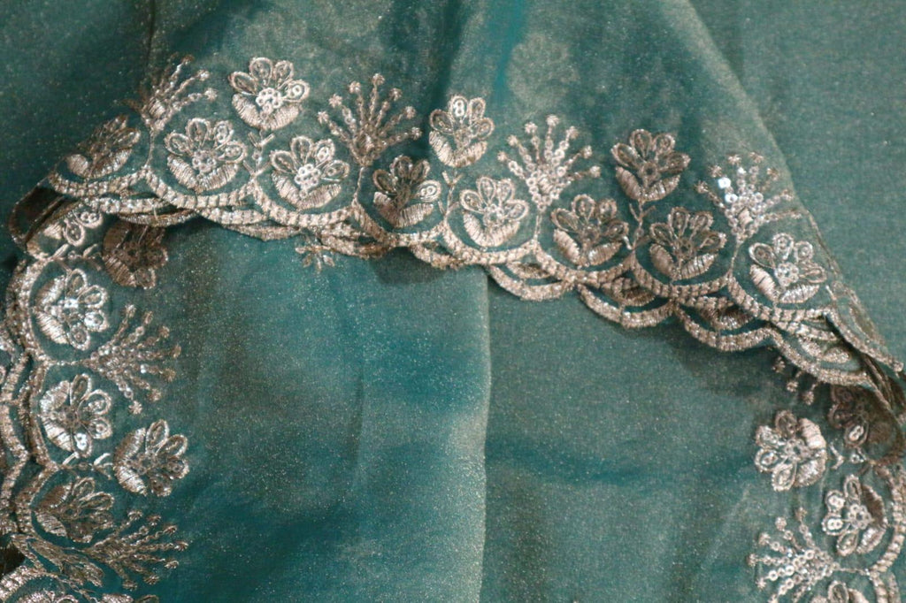 Turquoise colour shimmer Organza Dupatta