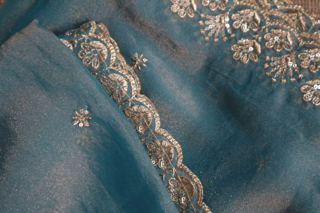 Turquoise colour shimmer Organza Dupatta