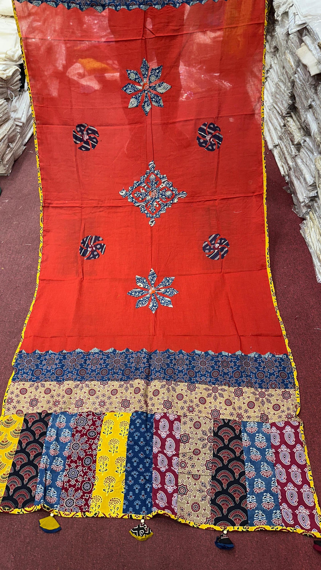 Handcrafted Cotton Ajrak Patchwork Dupatta | Ethnic Dupatta with Hand Block Motifs | Boho Indian Dupatta | Ishq by Isha