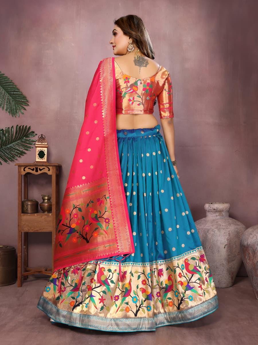 Jacquard paithani silk lehenga with zari weaving work | Indian Wedding Outfit, Mehendi Sangeet Dress