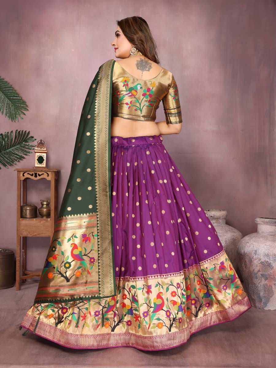 Jacquard paithani silk lehenga with zari weaving work | Indian Wedding Outfit, Mehendi Sangeet Dress