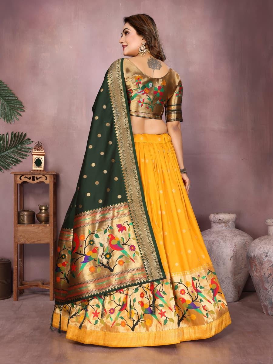 Jacquard paithani silk lehenga with zari weaving work | Indian Wedding Outfit, Mehendi Sangeet Dress