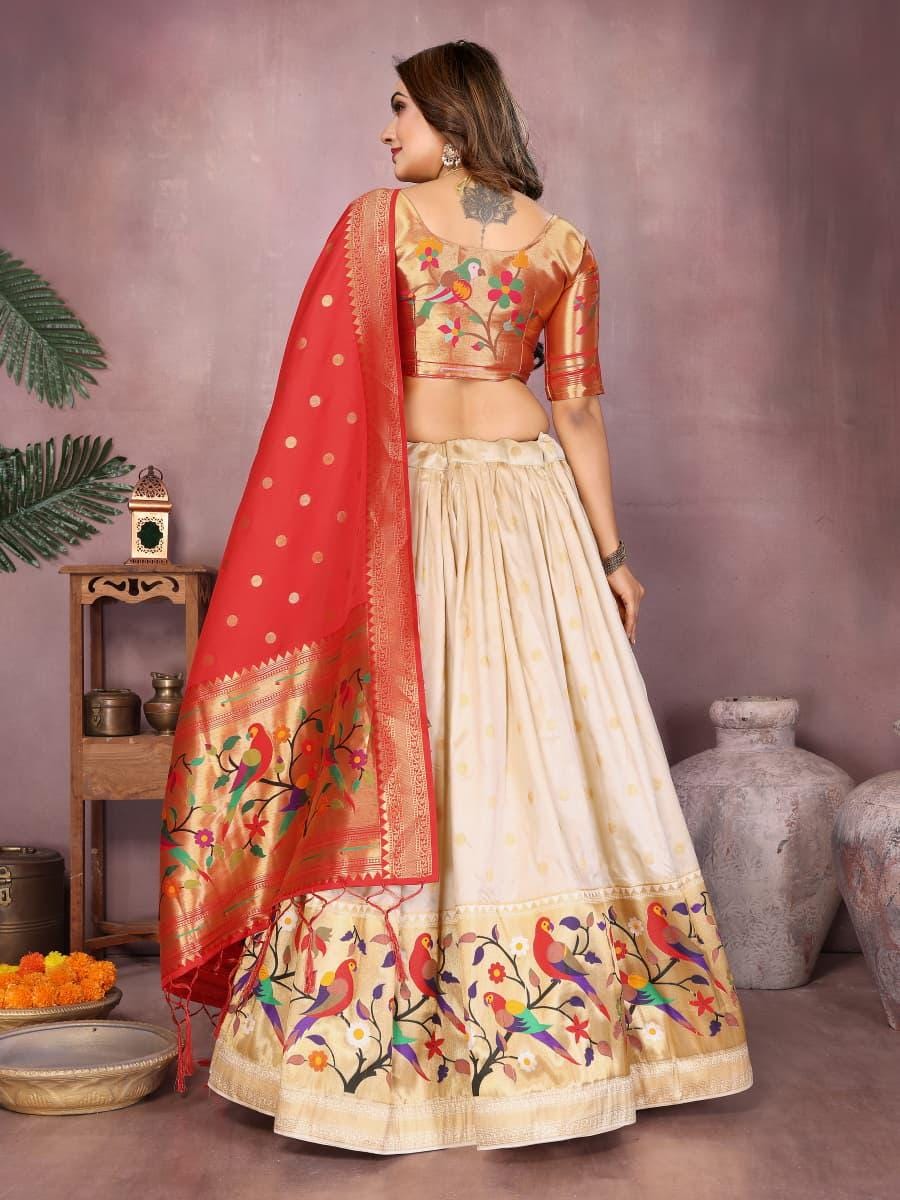 Jacquard paithani silk lehenga with zari weaving work | Indian Wedding Outfit, Mehendi Sangeet Dress