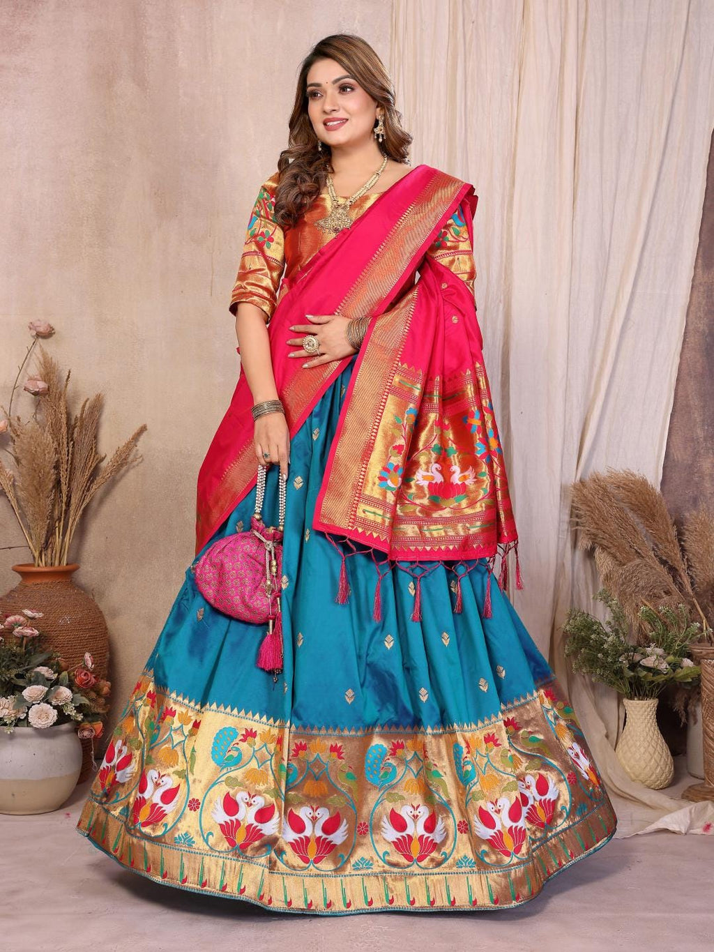 Jacquard paithani silk lehenga with zari weaving work | Indian Wedding Outfit, Mehendi Sangeet Dress