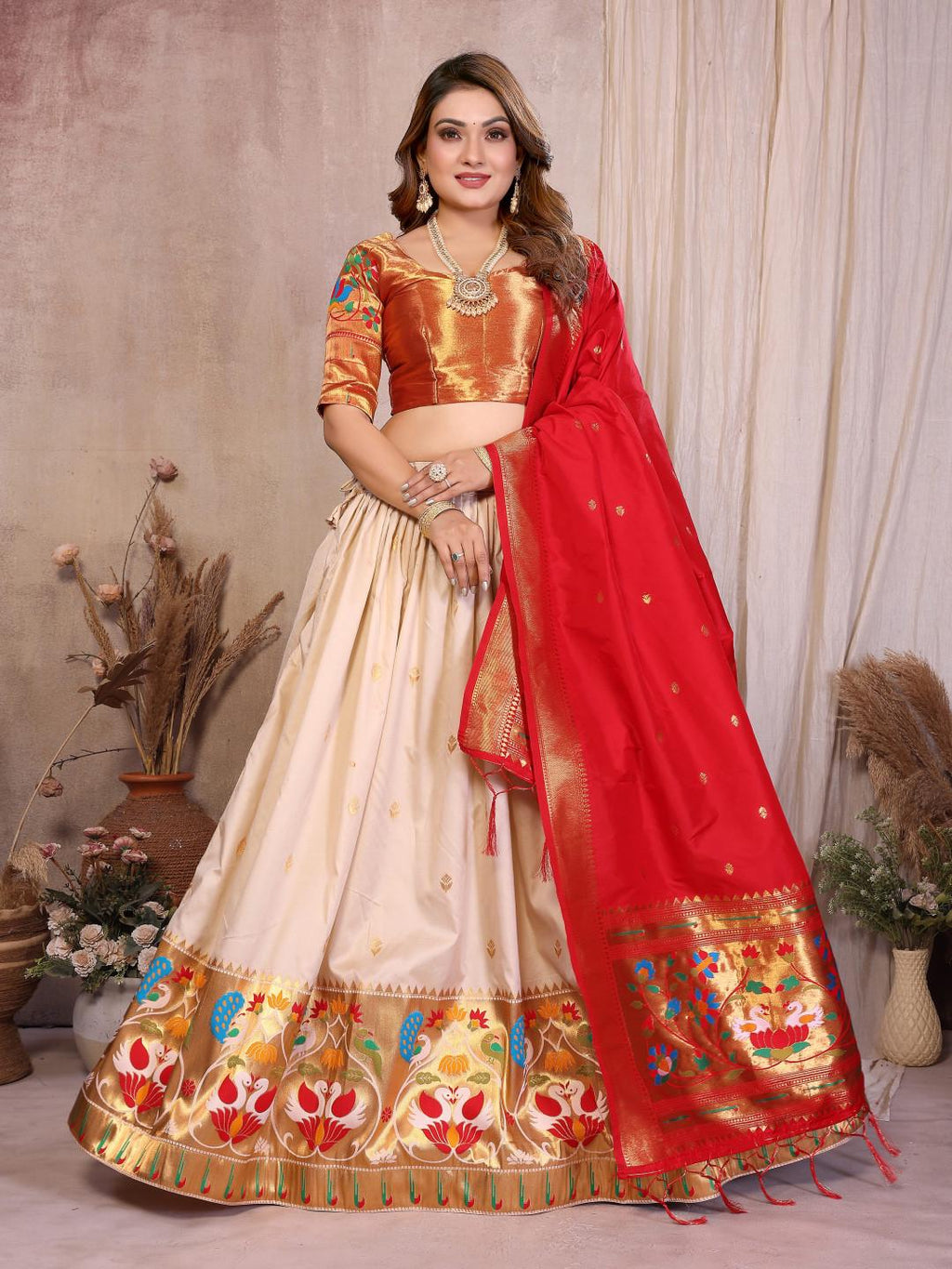 Jacquard paithani silk lehenga with zari weaving work | Indian Wedding Outfit, Mehendi Sangeet Dress