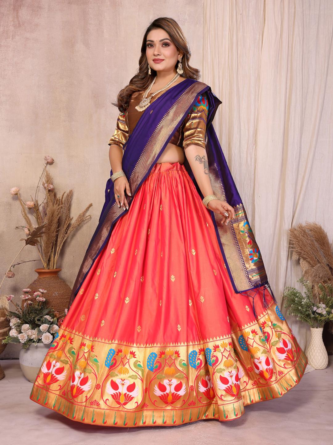 Jacquard paithani silk lehenga with zari weaving work | Indian Wedding Outfit, Mehendi Sangeet Dress