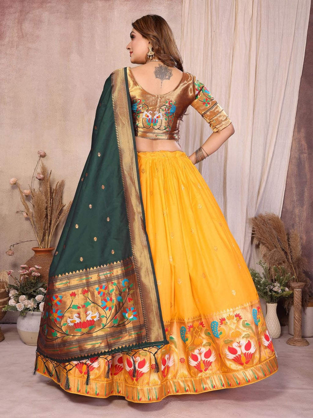 Jacquard paithani silk lehenga with zari weaving work | Indian Wedding Outfit, Mehendi Sangeet Dress
