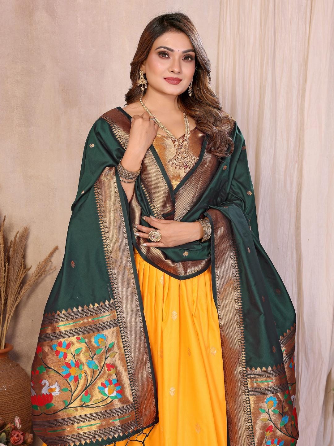 Jacquard paithani silk lehenga with zari weaving work | Indian Wedding Outfit, Mehendi Sangeet Dress