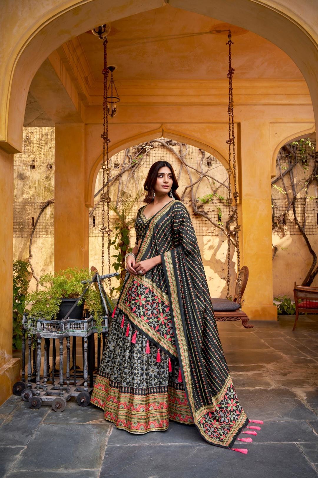 Soft tussar silk lehenga with gotta Patti Lace Border Dupatta | Indian Wedding Outfit, Mehendi Sangeet Dress