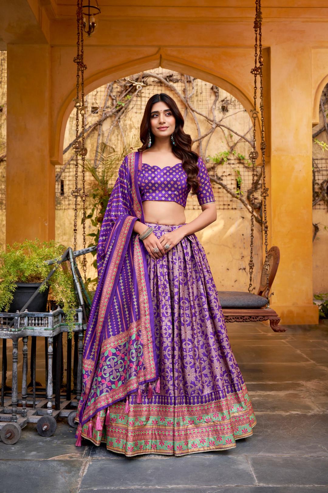 Soft tussar silk lehenga with gotta Patti Lace Border Dupatta | Indian Wedding Outfit, Mehendi Sangeet Dress