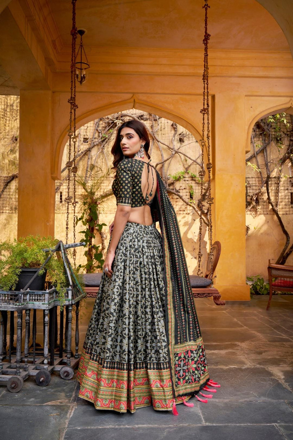 Soft tussar silk lehenga with gotta Patti Lace Border Dupatta | Indian Wedding Outfit, Mehendi Sangeet Dress