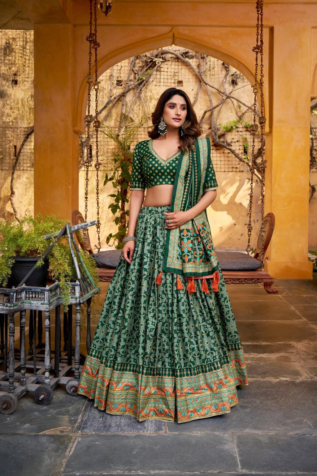 Soft tussar silk lehenga with gotta Patti Lace Border Dupatta | Indian Wedding Outfit, Mehendi Sangeet Dress