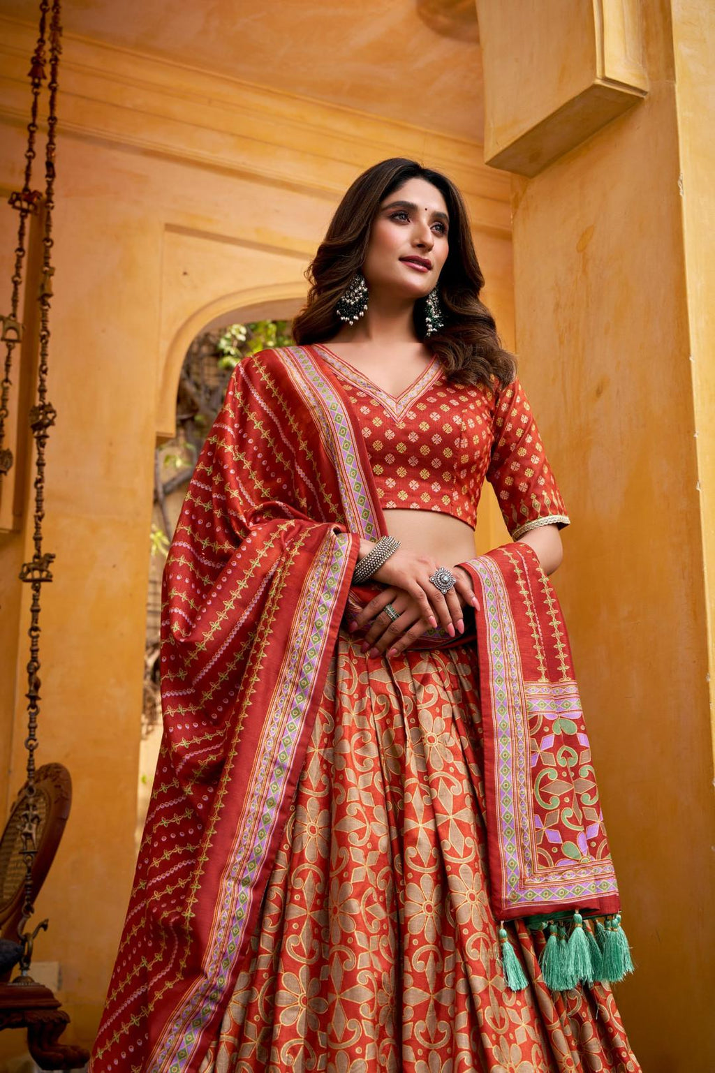 Soft tussar silk lehenga with gotta Patti Lace Border Dupatta | Indian Wedding Outfit, Mehendi Sangeet Dress