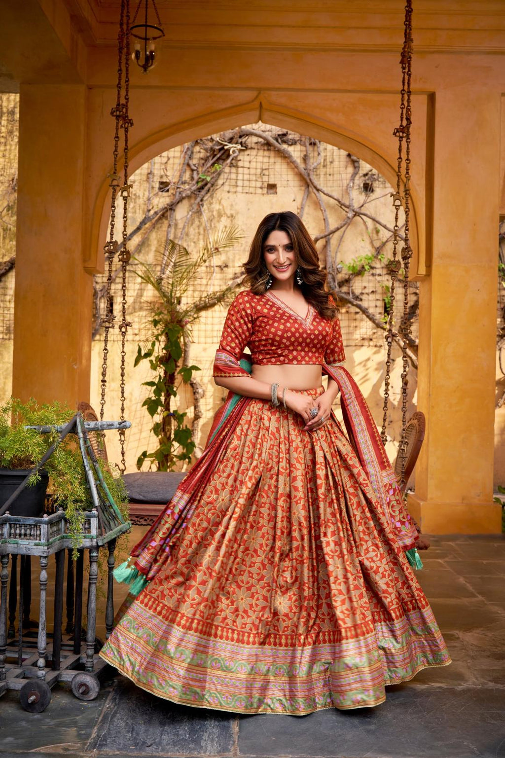 Soft tussar silk lehenga with gotta Patti Lace Border Dupatta | Indian Wedding Outfit, Mehendi Sangeet Dress