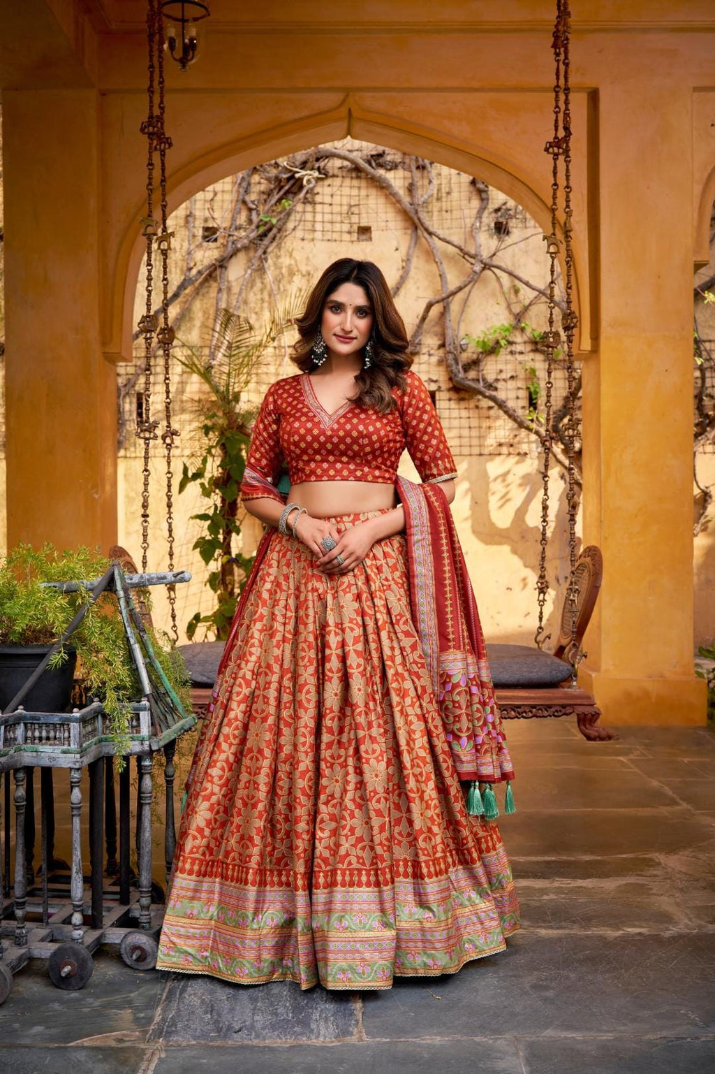 Soft tussar silk lehenga with gotta Patti Lace Border Dupatta | Indian Wedding Outfit, Mehendi Sangeet Dress