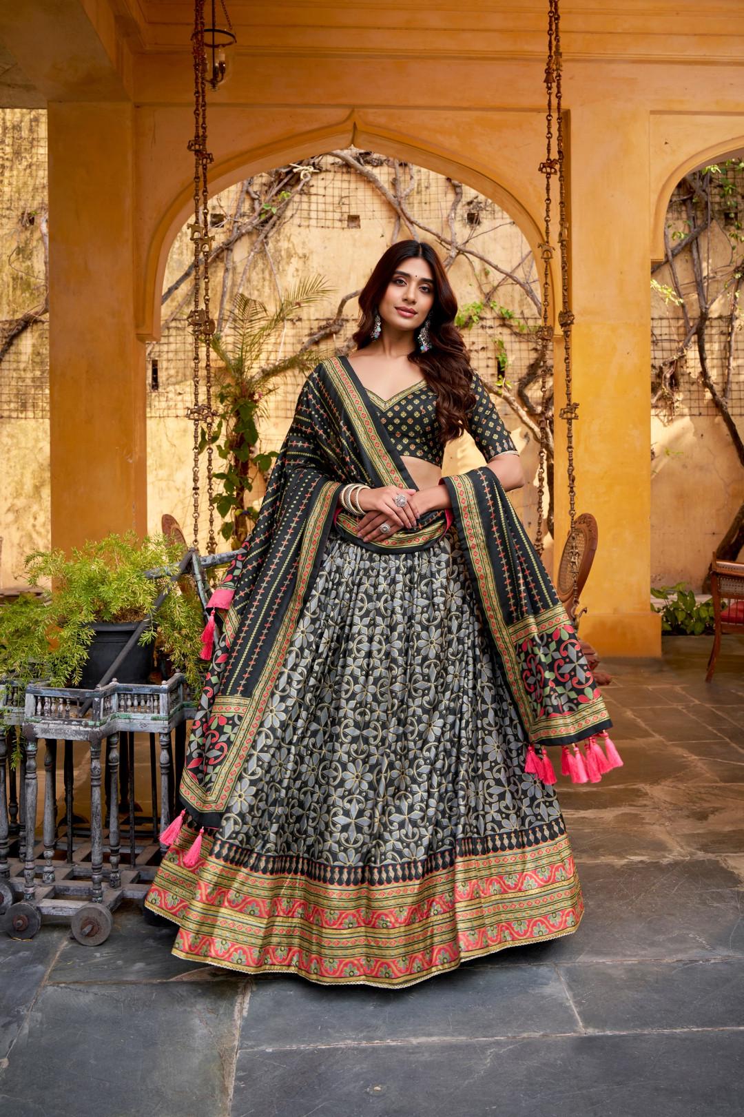 Soft tussar silk lehenga with gotta Patti Lace Border Dupatta | Indian Wedding Outfit, Mehendi Sangeet Dress