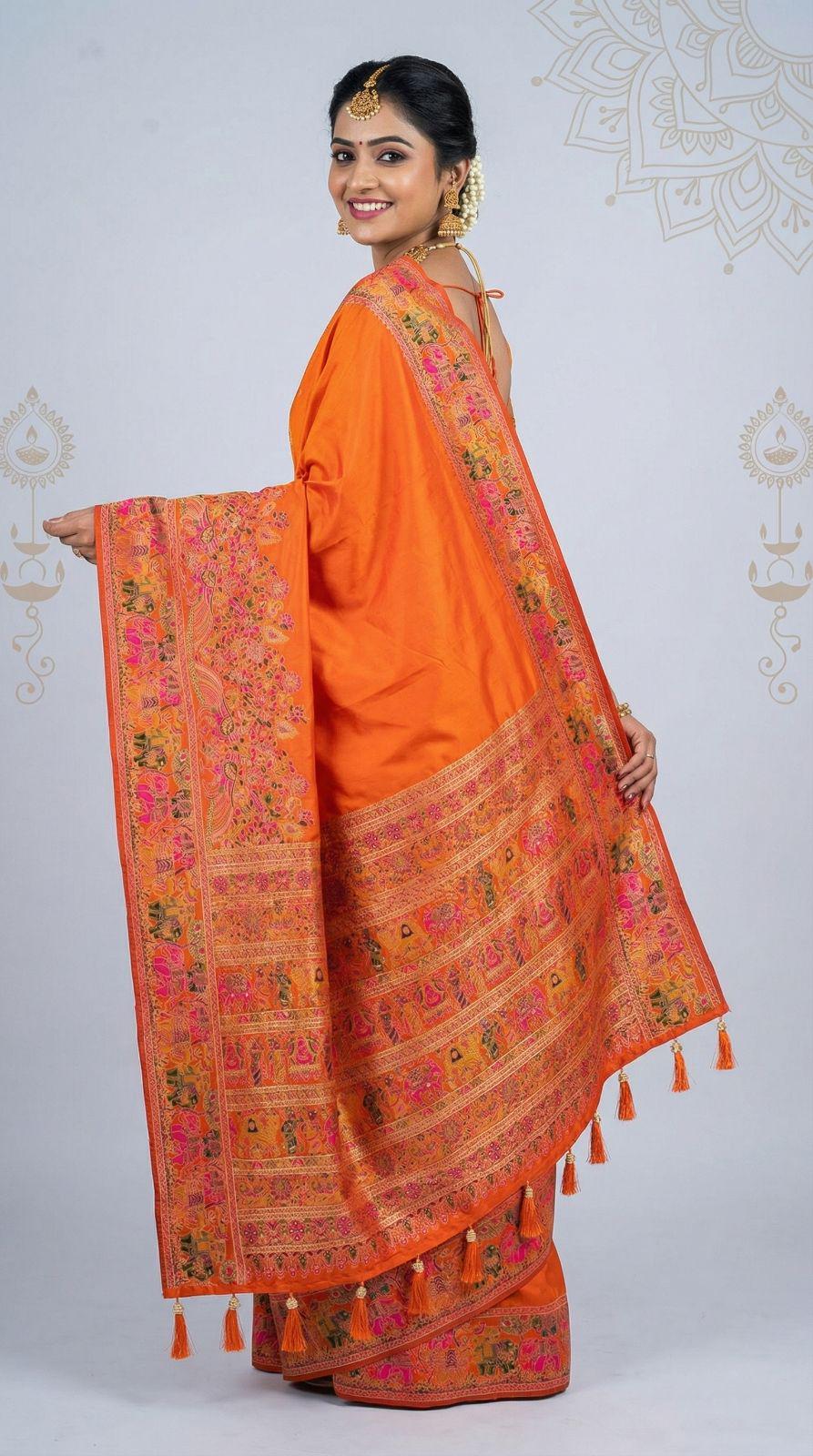 Traditional viscose pashmina silk saree with woven design