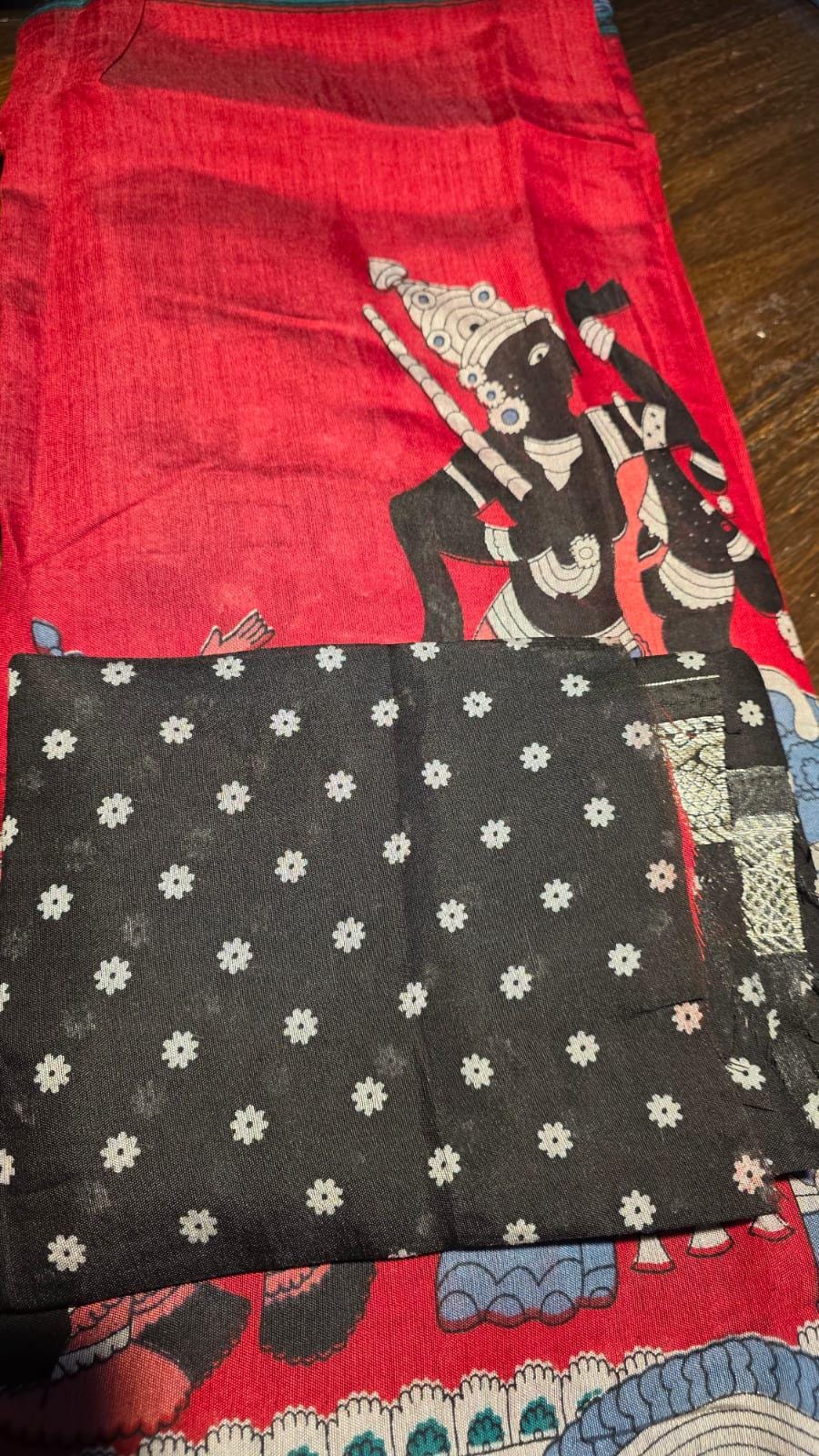 Kalamkari Inspired Cotton Saree with Zari Border and Tassels – Ethnic Indian Wear