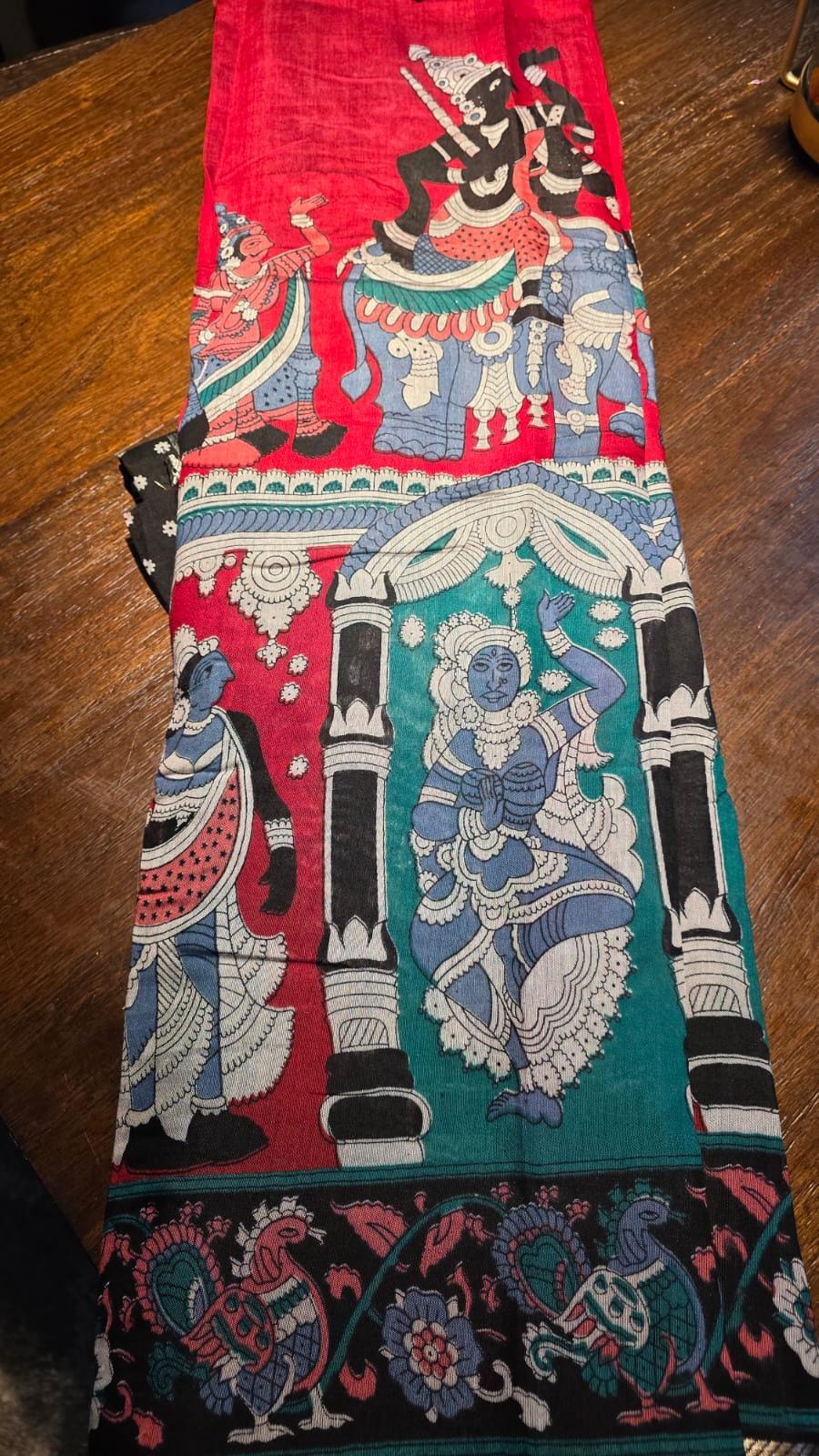 Kalamkari Inspired Cotton Saree with Zari Border and Tassels – Ethnic Indian Wear