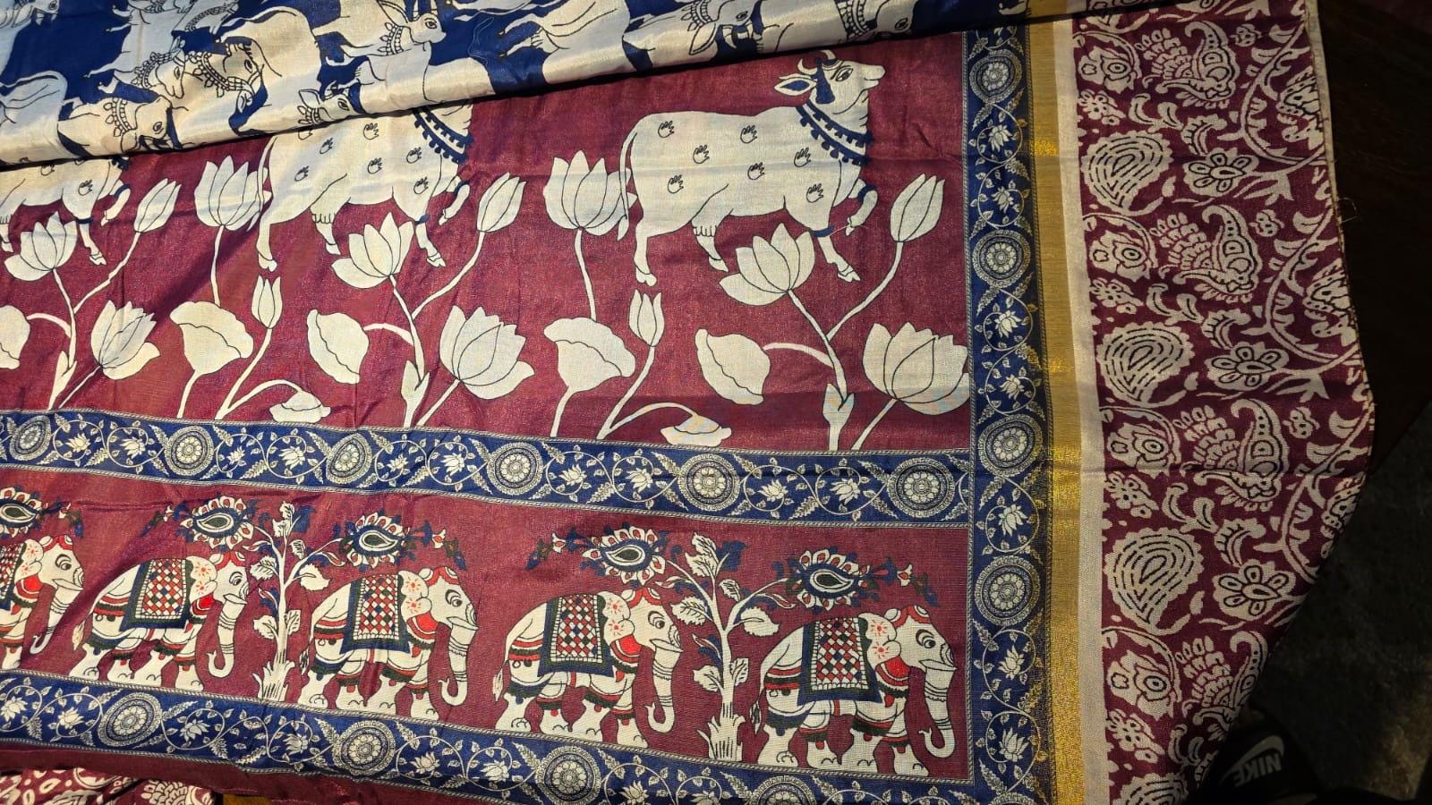 Kalamkari Inspired Cotton Saree with Zari Border and Tassels – Ethnic Indian Wear