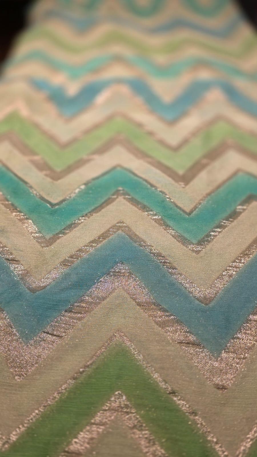 Handmade Khadi Georgette Banarasi Silk Saree - Green blue