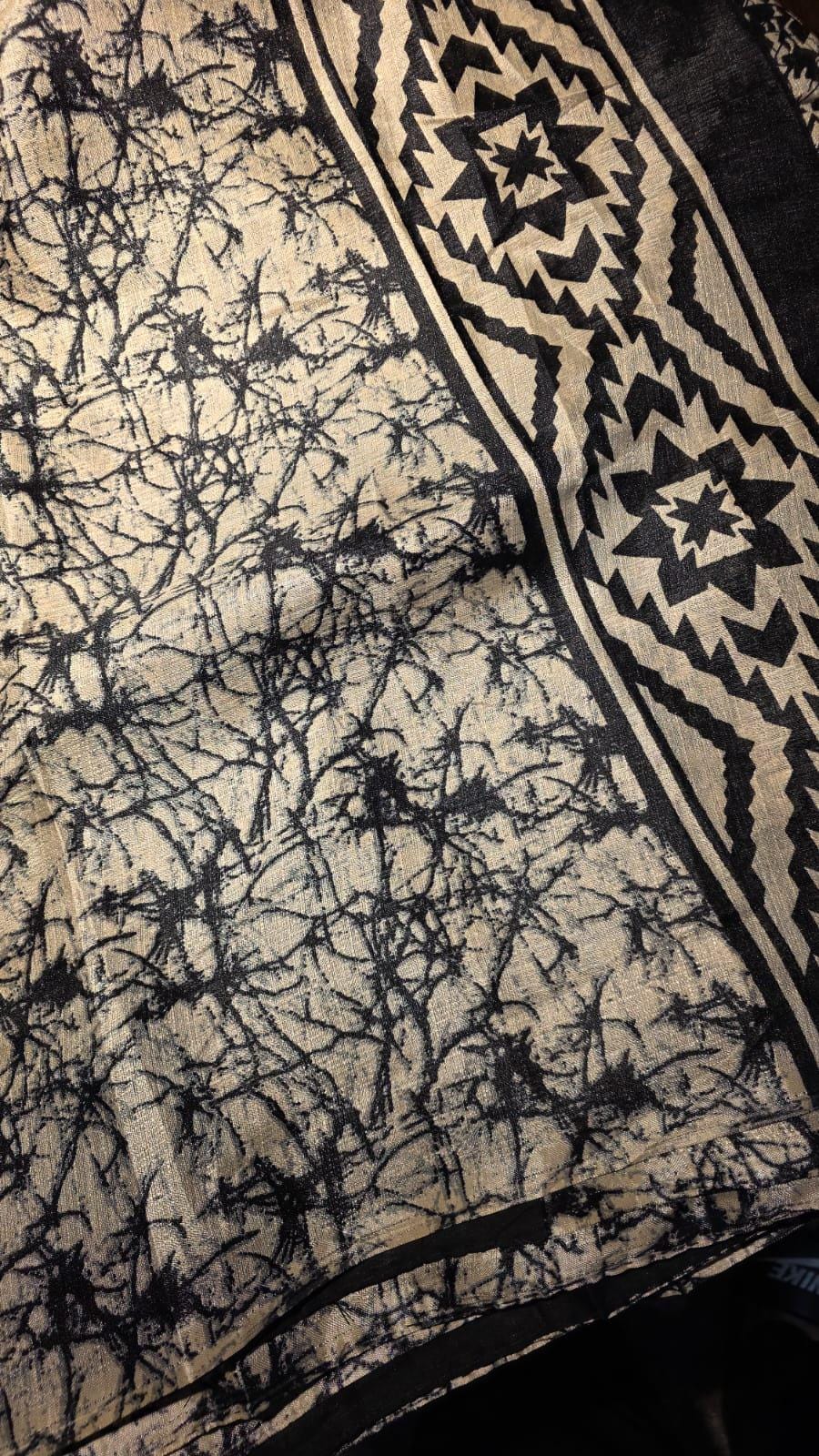 Black Warli Print Silk Blend Saree | Tribal Art Festive Wear, Includes Blouse Piece