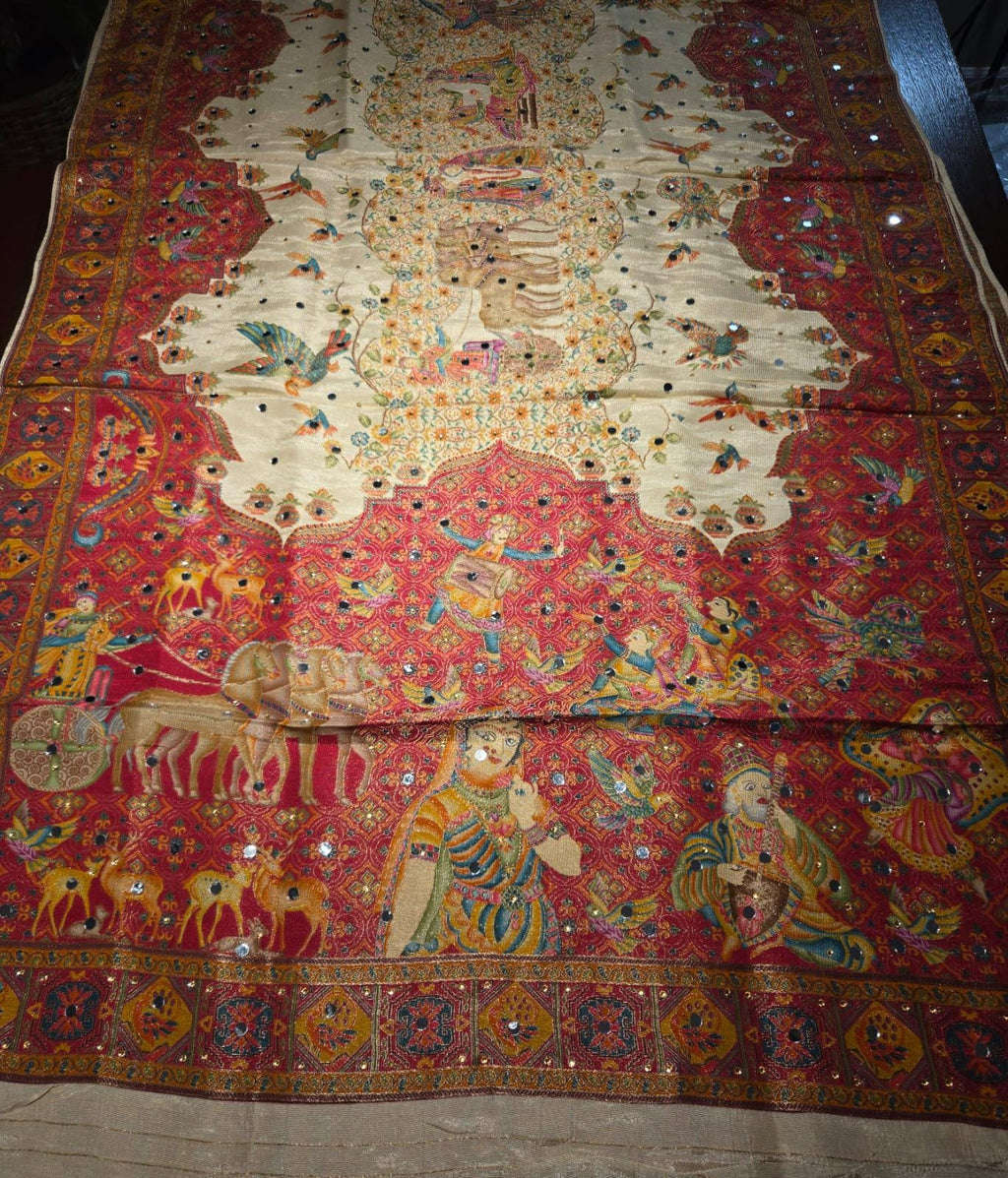 Beige Mughal art dupatta