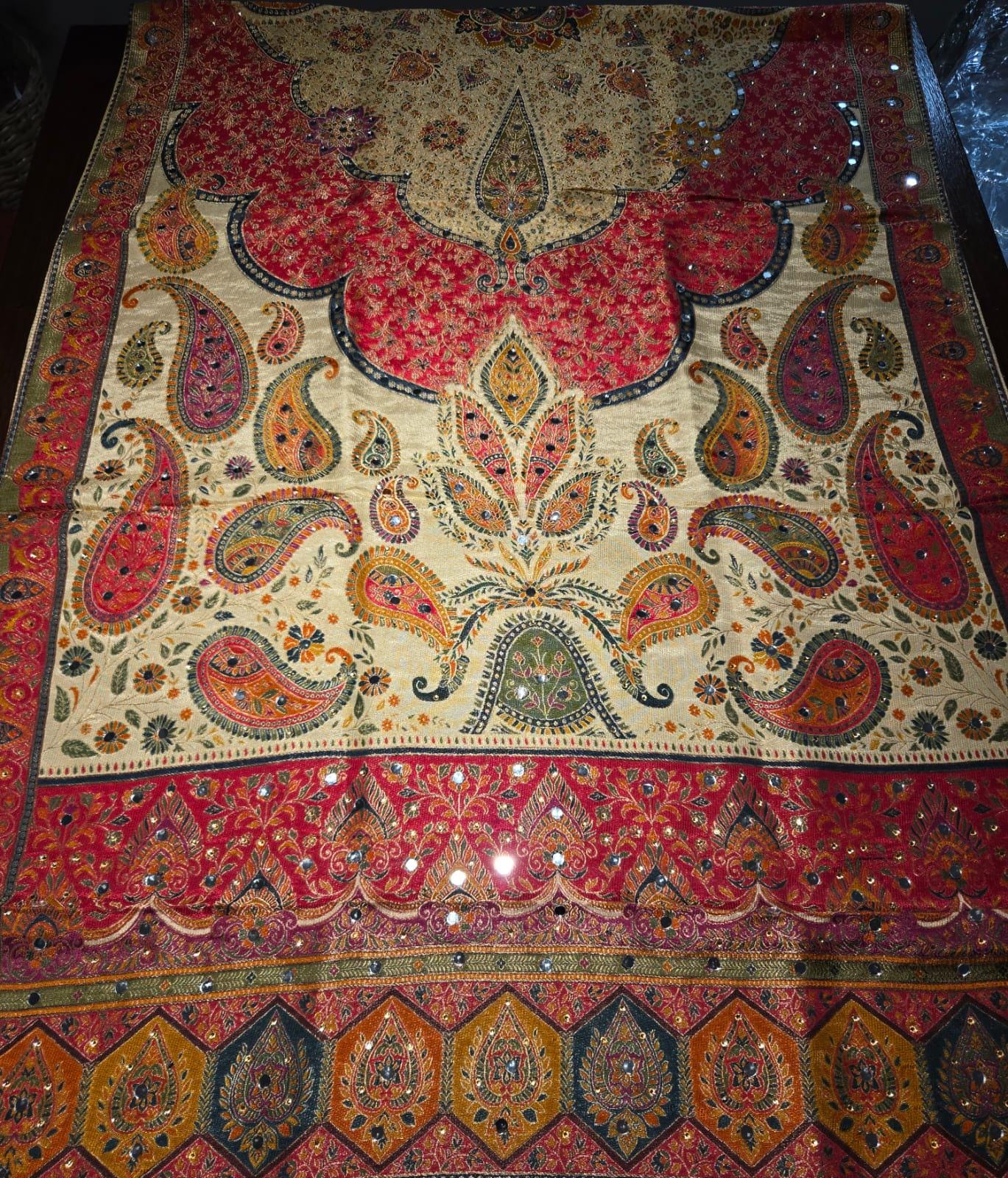 Beige mughal art dupatta intricate design