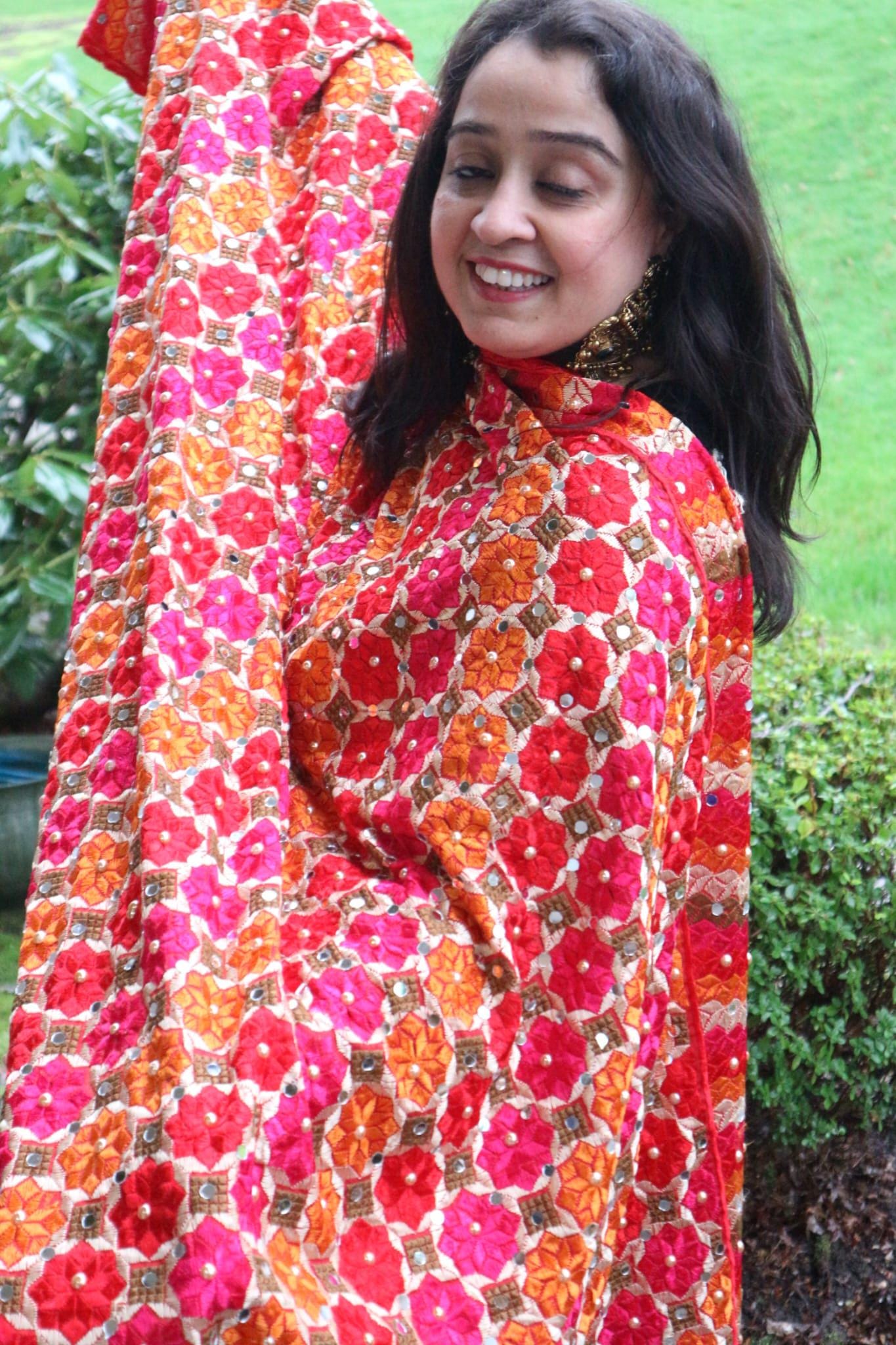 Handmade , Handwoven , Elegant vibrant & Authentic Multicolour Phulkari Dupatta / Indian Scarf. Hand embroidered