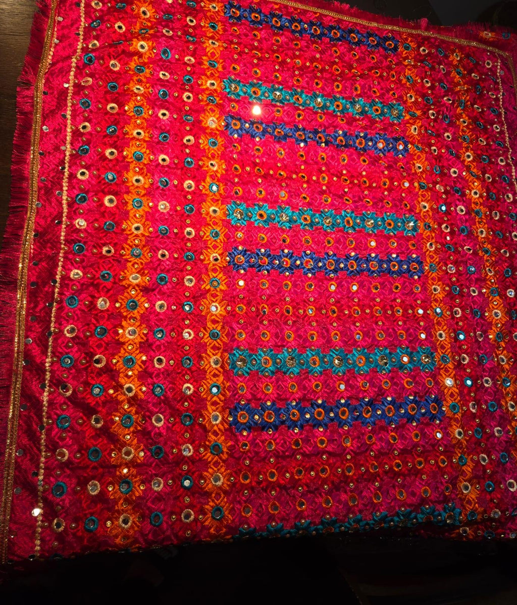 Handmade , Handwoven , Elegant vibrant & Authentic Multicolour Phulkari Dupatta / Indian Scarf. Hand embroidered