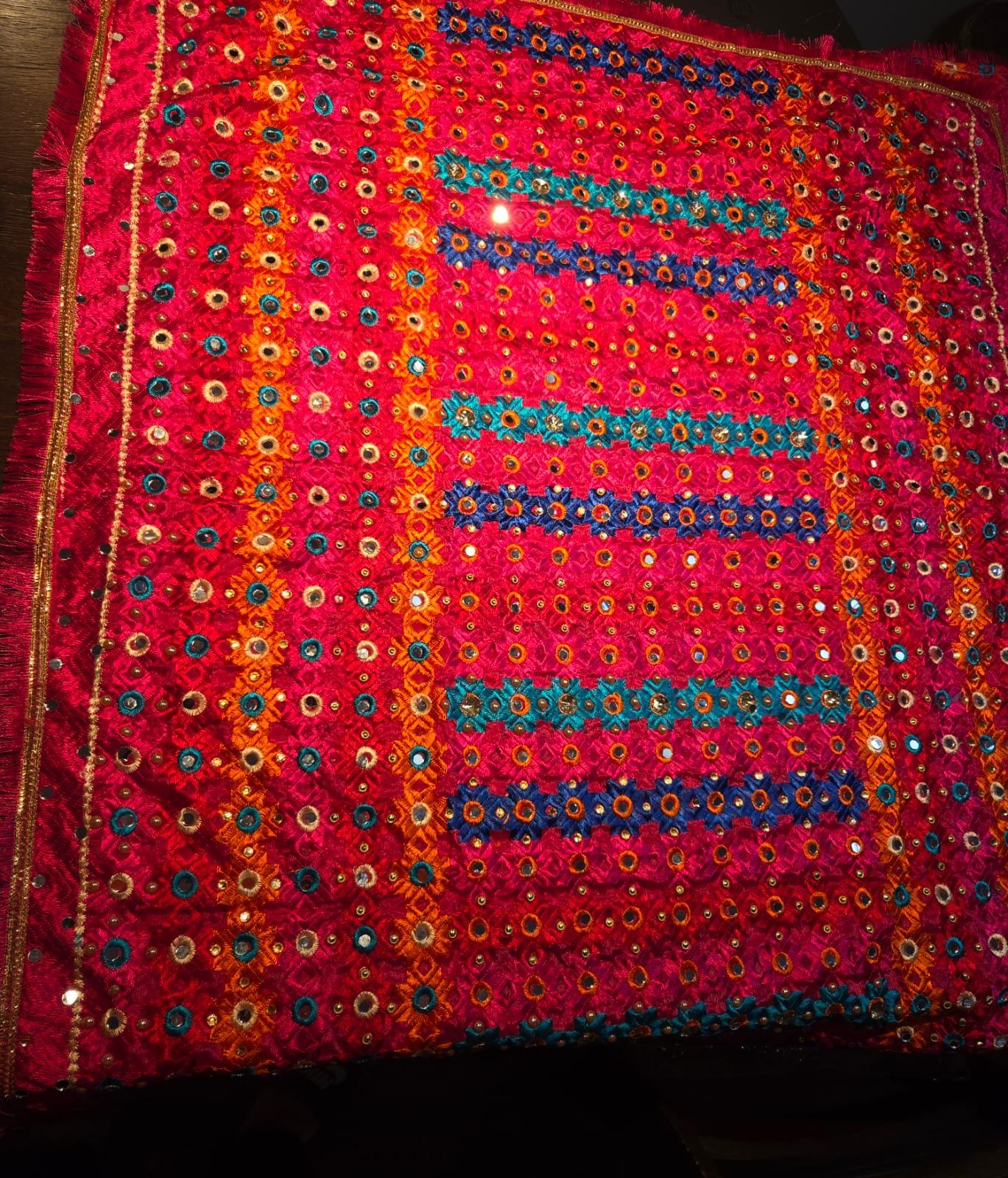 Handmade , Handwoven , Elegant vibrant & Authentic Multicolour Phulkari Dupatta / Indian Scarf. Hand embroidered