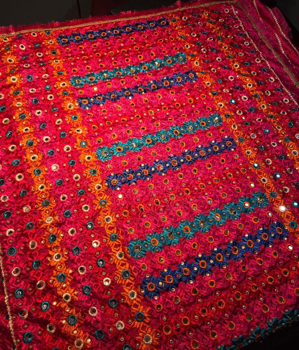 Handmade , Handwoven , Elegant vibrant & Authentic Multicolour Phulkari Dupatta / Indian Scarf. Hand embroidered