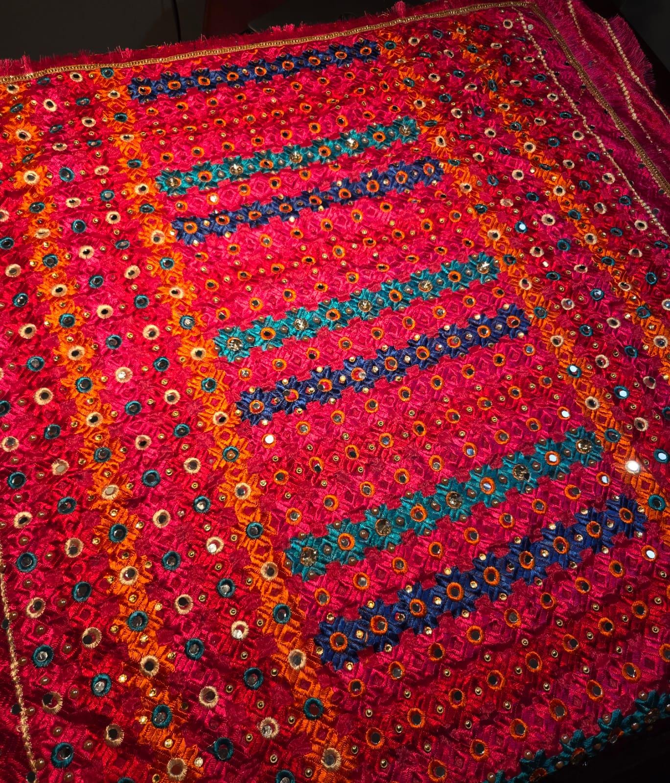 Handmade , Handwoven , Elegant vibrant & Authentic Multicolour Phulkari Dupatta / Indian Scarf. Hand embroidered