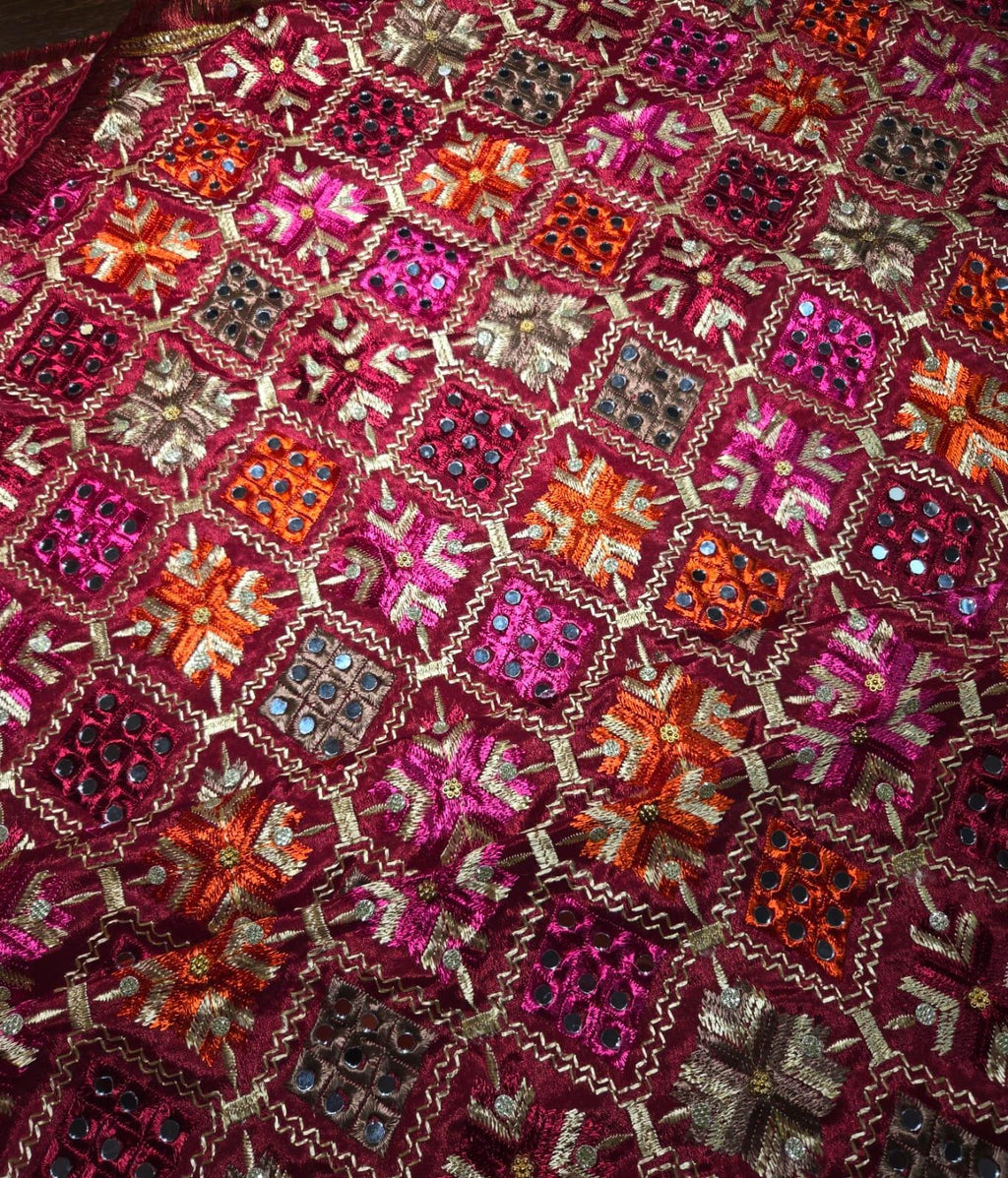 Handmade , Handwoven , Elegant vibrant & Authentic Multicolour Phulkari Dupatta / Indian Scarf. Hand embroidered