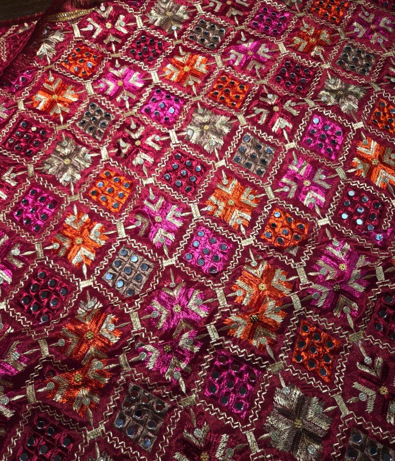 Handmade , Handwoven , Elegant vibrant & Authentic Multicolour Phulkari Dupatta / Indian Scarf. Hand embroidered