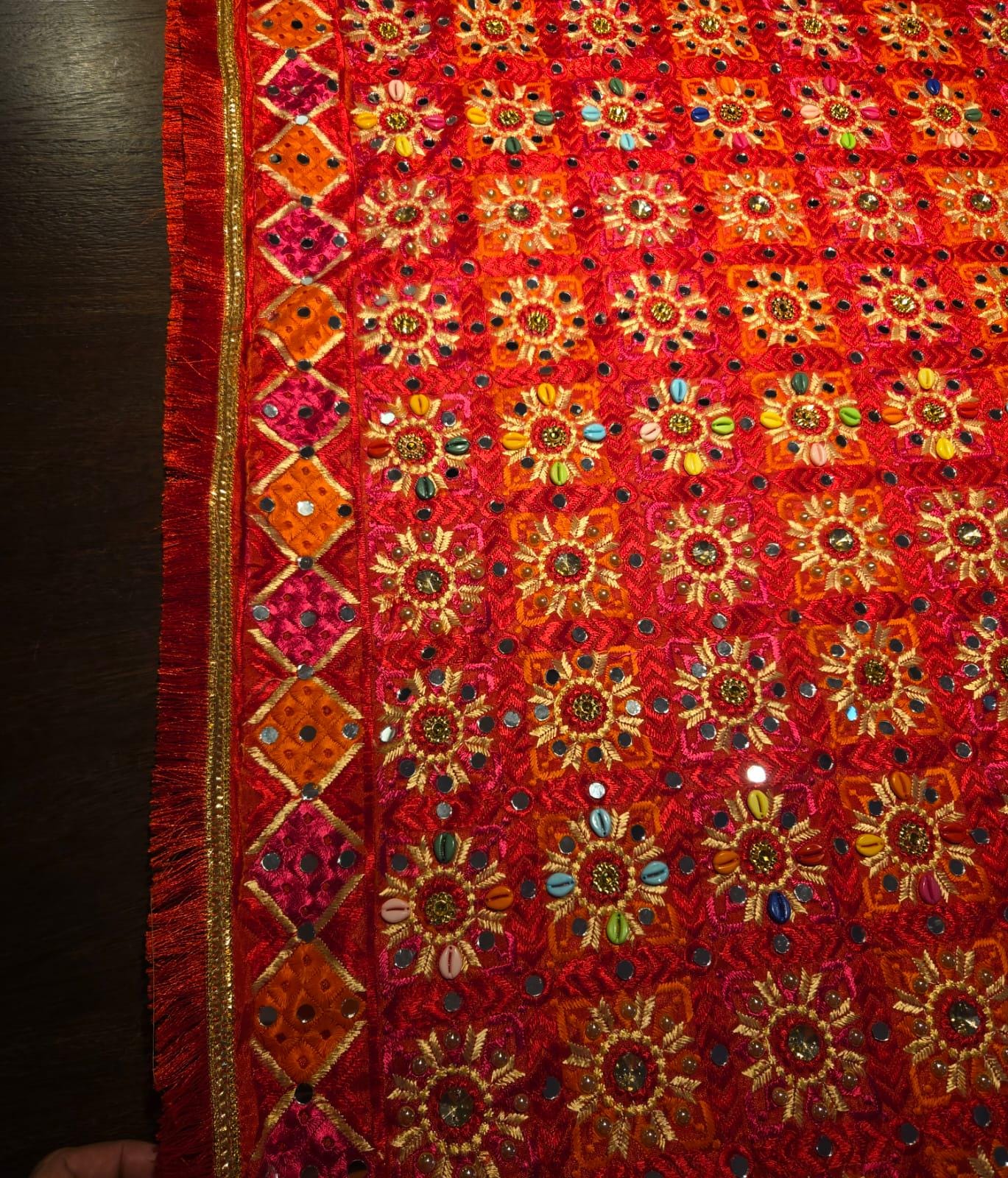 Handmade , Handwoven , Elegant vibrant & Authentic Multicolour Phulkari Dupatta / Indian Scarf. Hand embroidered