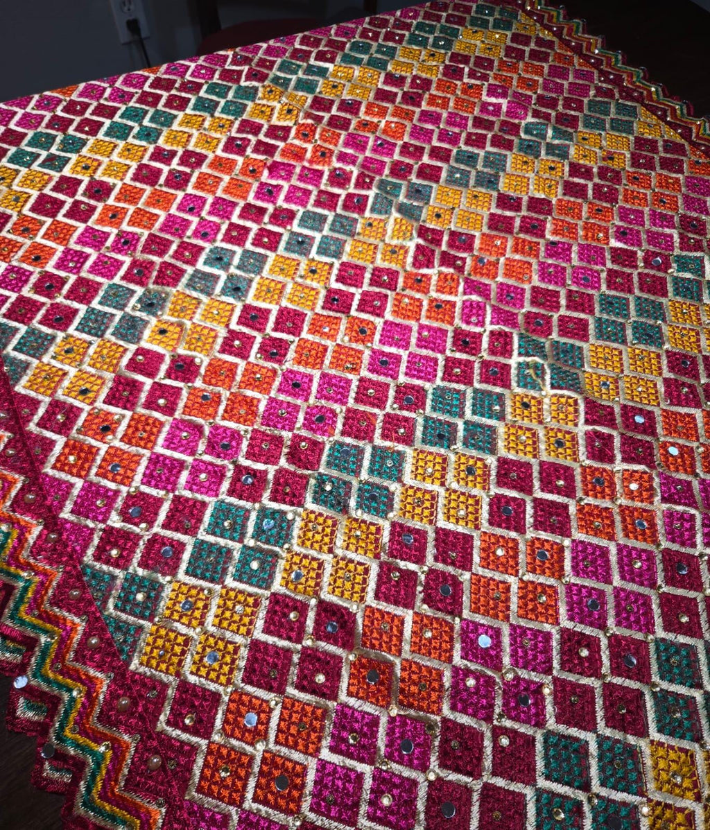 Handmade , Handwoven , Elegant vibrant & Authentic Multicolour Phulkari Dupatta / Indian Scarf. Hand embroidered