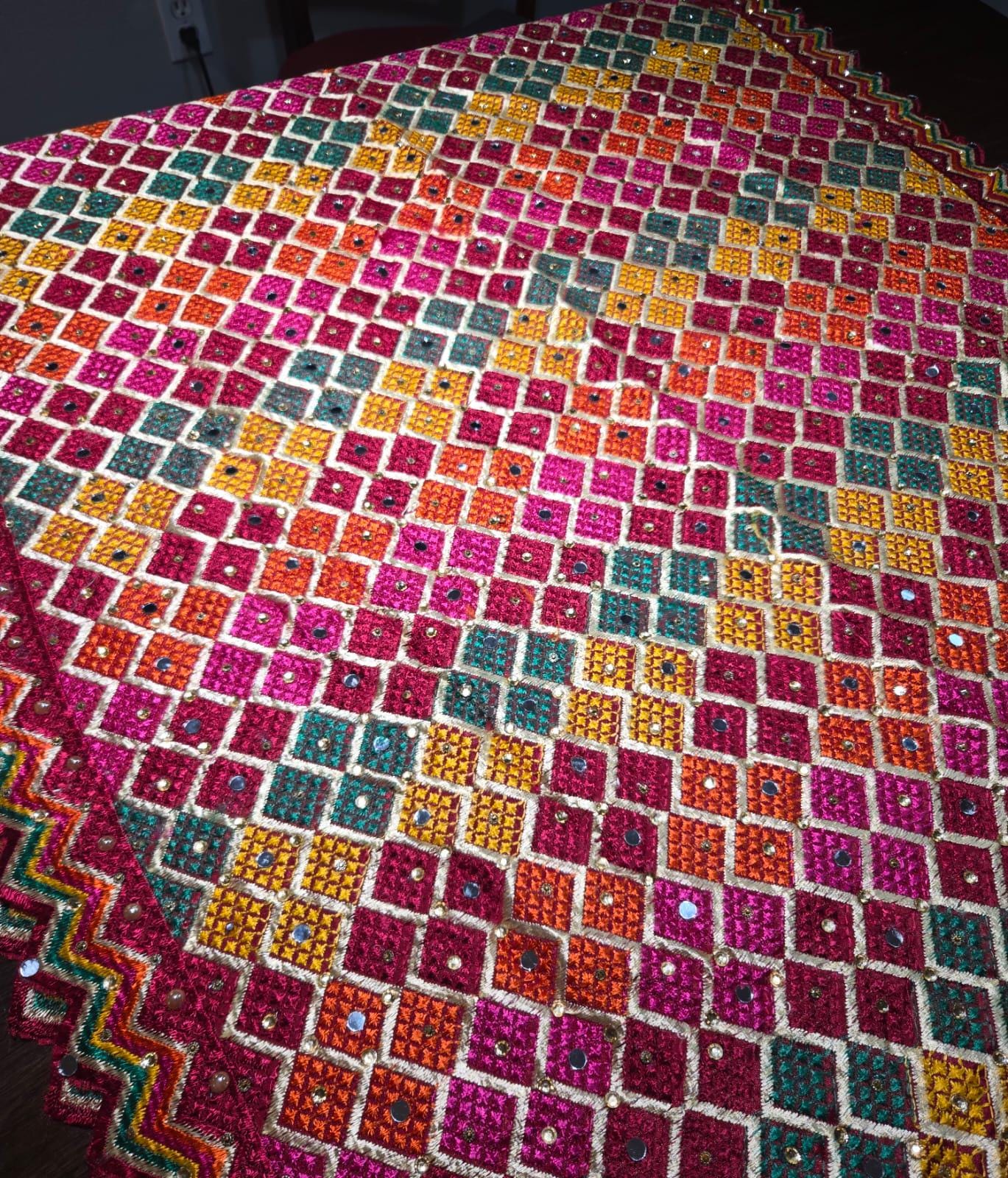 Handmade , Handwoven , Elegant vibrant & Authentic Multicolour Phulkari Dupatta / Indian Scarf. Hand embroidered