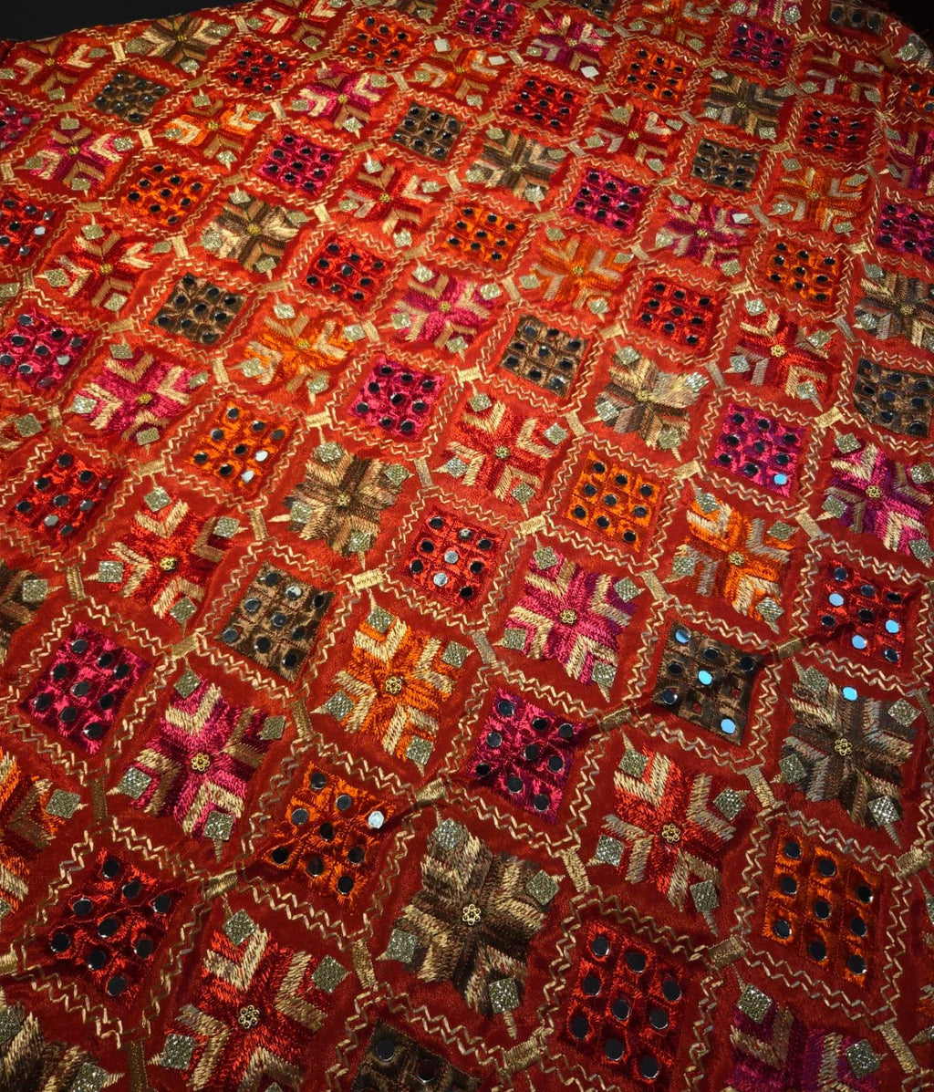 Handmade , Handwoven , Elegant vibrant & Authentic Multicolour Phulkari Dupatta / Indian Scarf. Hand embroidered