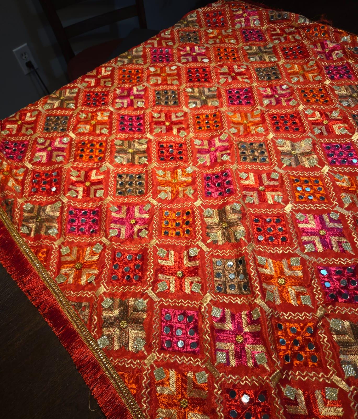 Handmade , Handwoven , Elegant vibrant & Authentic Multicolour Phulkari Dupatta / Indian Scarf. Hand embroidered