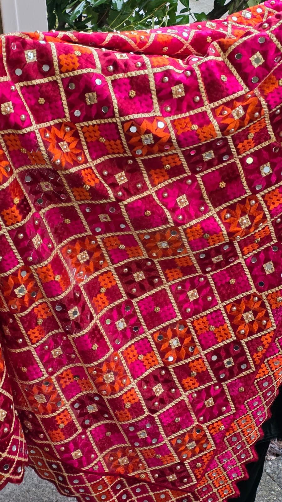 Handmade , Handwoven , Elegant vibrant & Authentic Multicolour Phulkari Dupatta / Indian Scarf. Hand embroidered