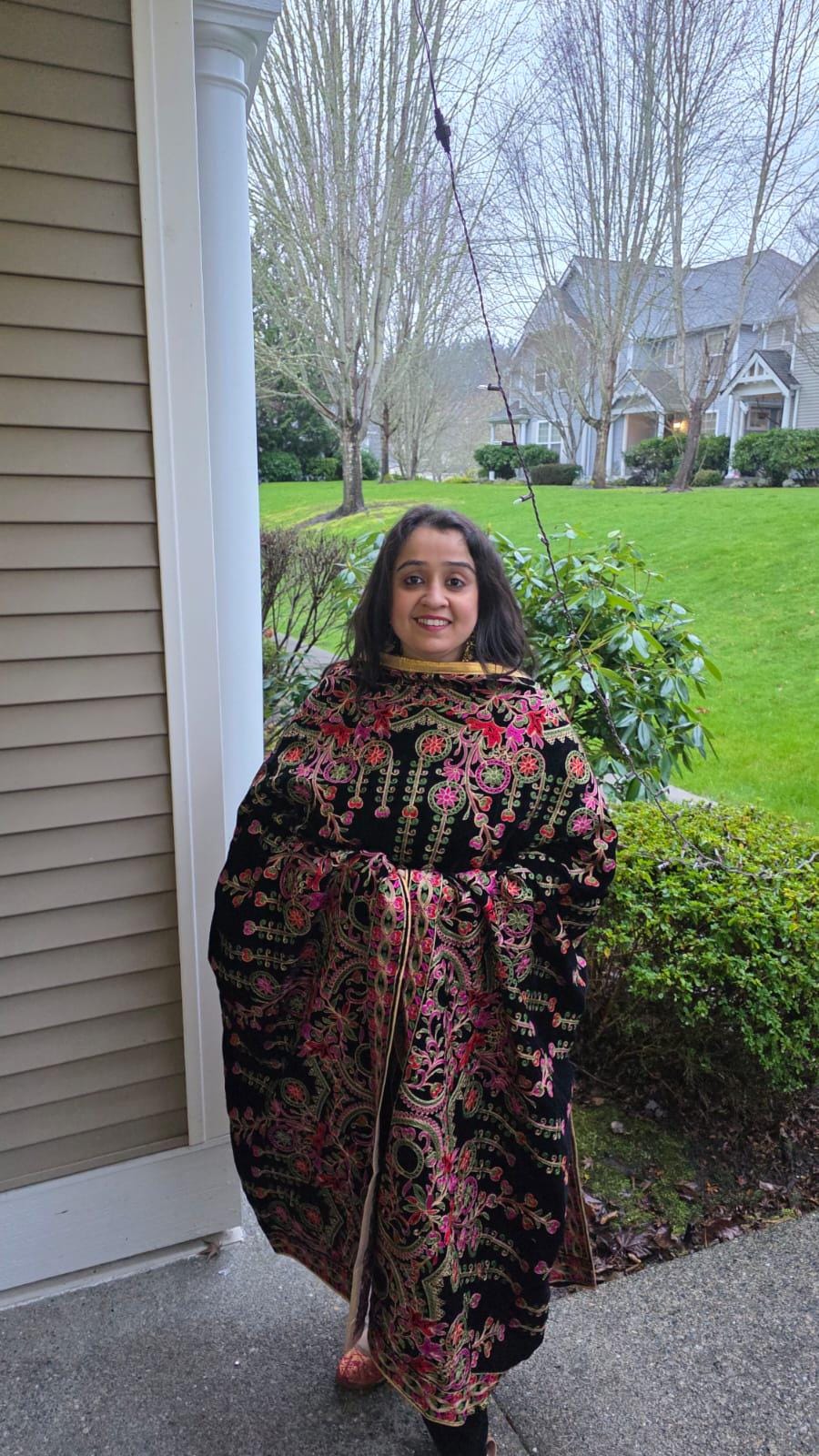 Black velvet Handmade , Handwoven , Elegant vibrant & Authentic Multicolour Phulkari Dupatta / Indian Scarf. Hand embroidered
